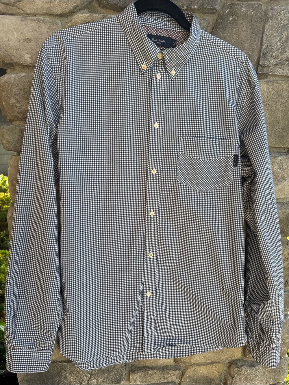 PAUL SMITH MENS M SHIRT Tailored fit Navy/White check Preppy Work Office Classic